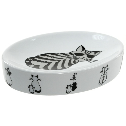 Soap Dish, Gedy 1811-4176, White Soap Holder with Cat Picture 1811-4176
